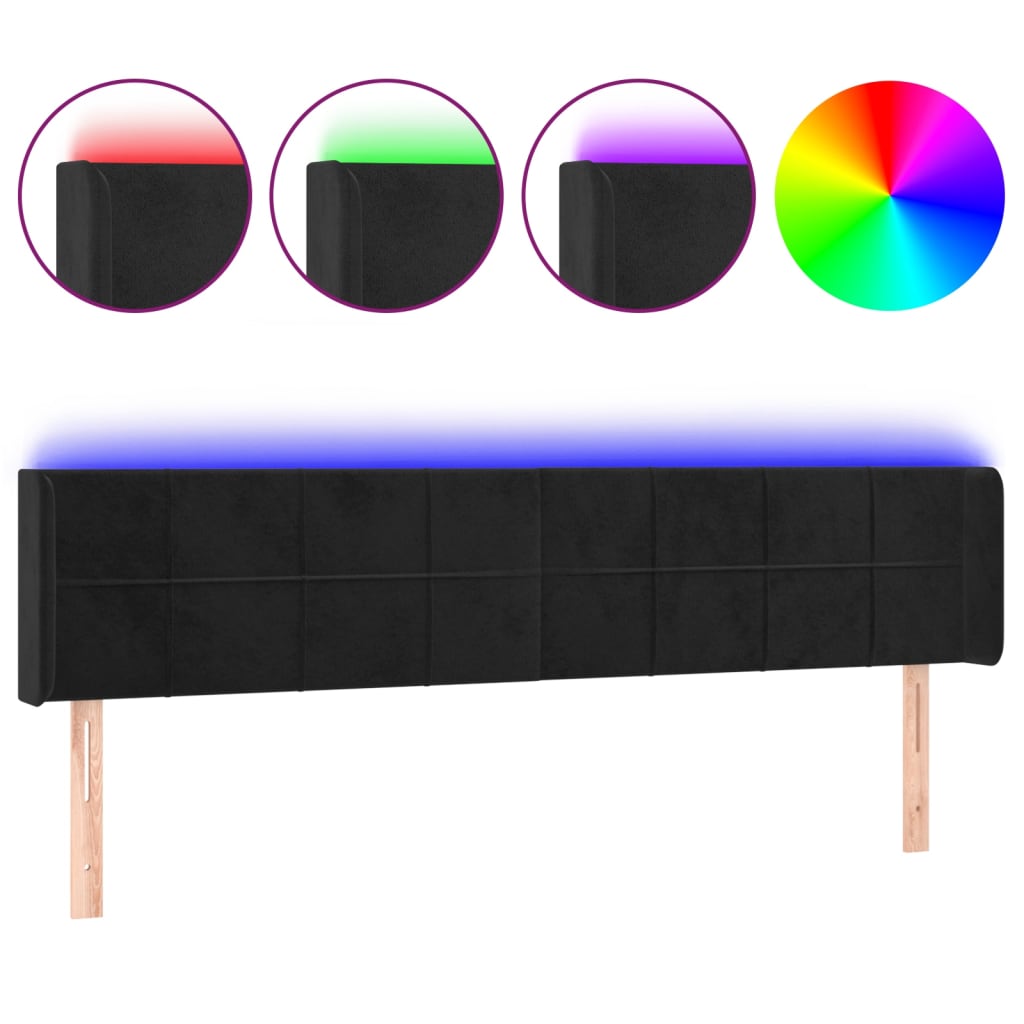 LED uzglavlje crno 163x16x78/88 cm baršunasto