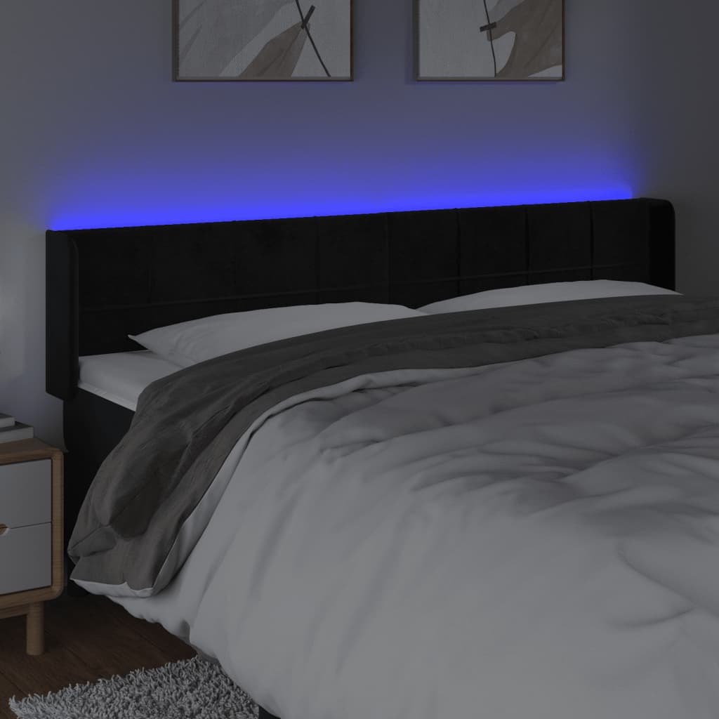 LED uzglavlje crno 163x16x78/88 cm baršunasto
