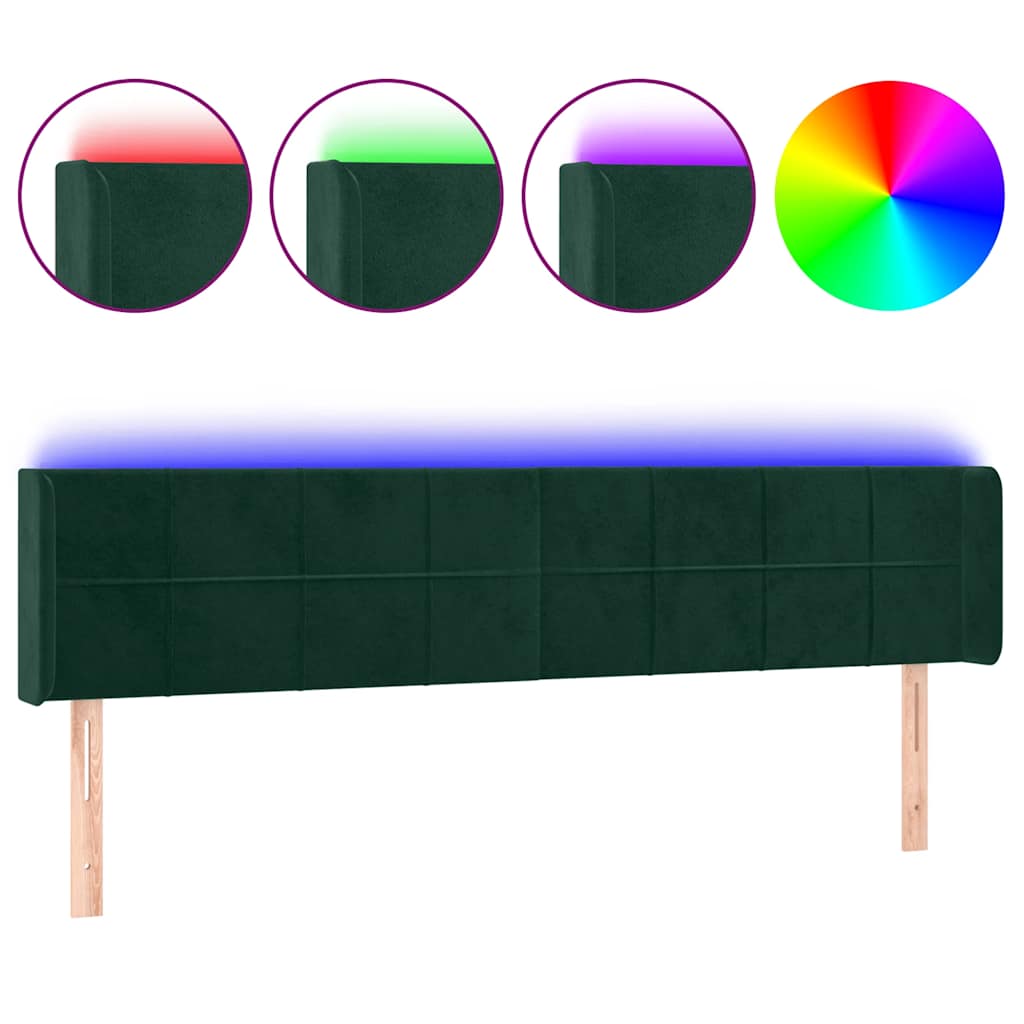 LED uzglavlje tamnozeleno 163x16x78/88 cm baršunasto