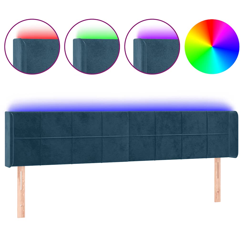 LED uzglavlje tamnoplavo 183x16x78/88 cm baršunasto