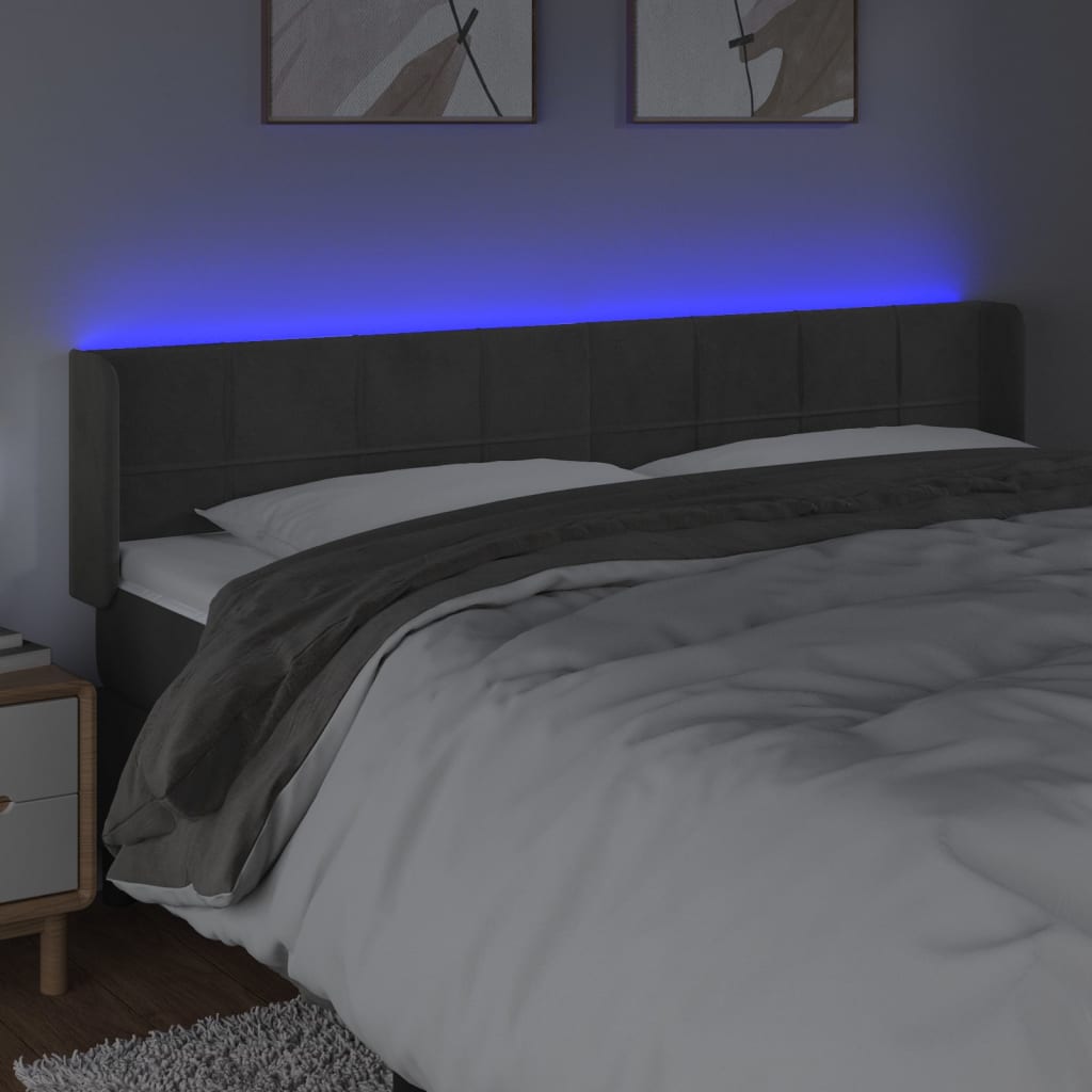 LED uzglavlje tamnosivo 203x16x78/88 cm baršunasto