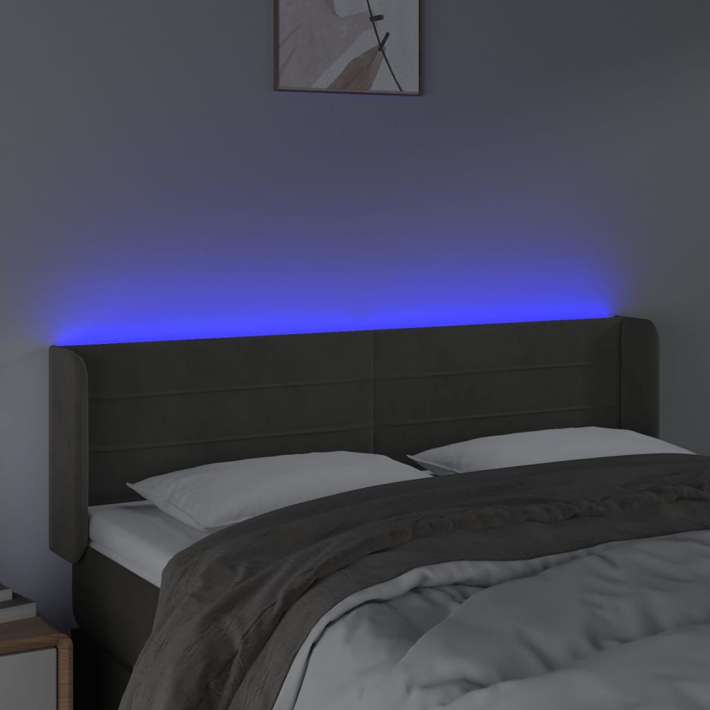 LED uzglavlje tamnosivo 147x16x78/88 cm baršunasto