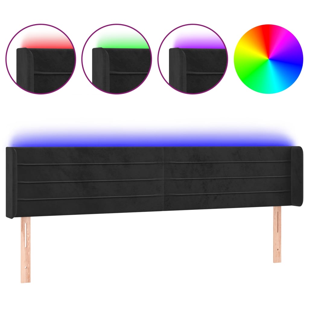 LED uzglavlje crno 163x16x78/88 cm baršunasto