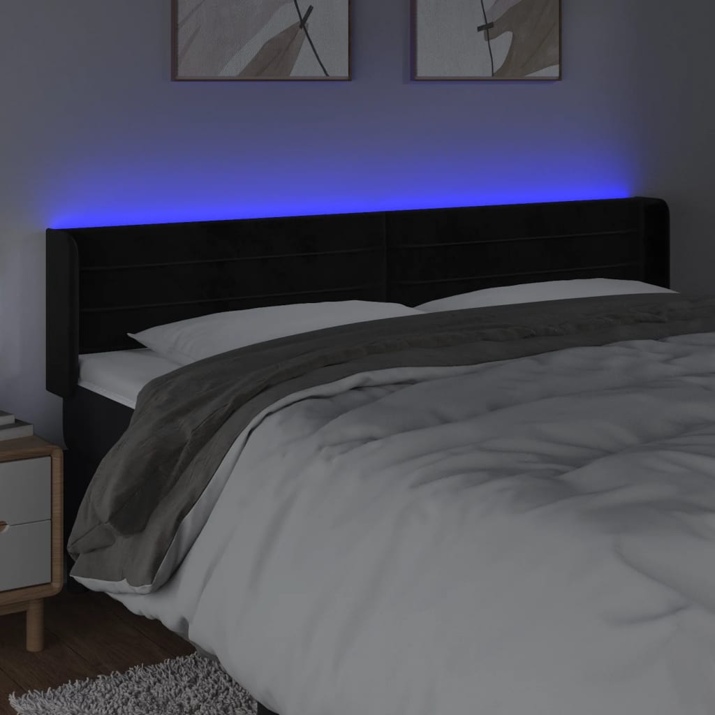 LED uzglavlje crno 163x16x78/88 cm baršunasto