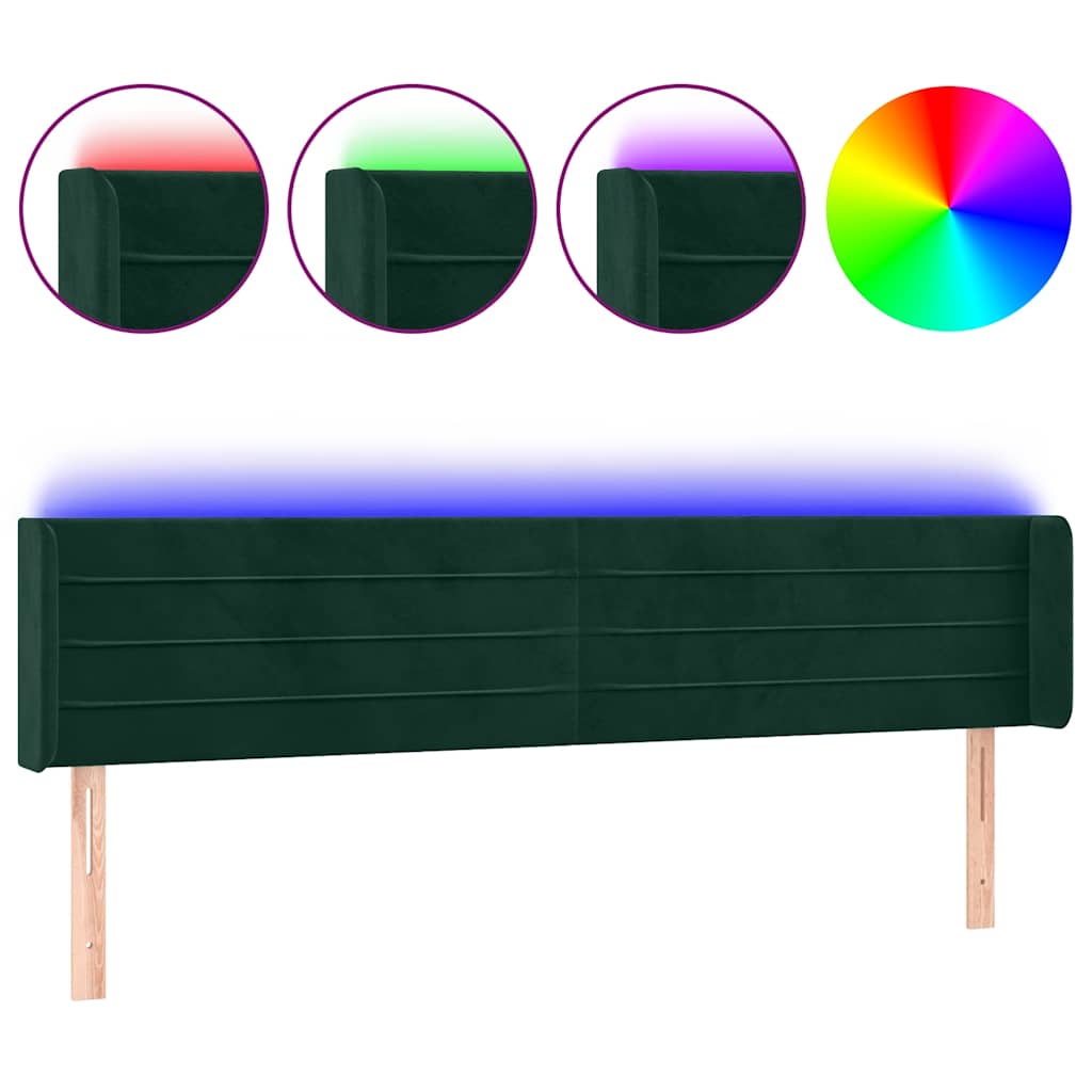 LED uzglavlje tamnozeleno 163x16x78/88 cm baršunasto