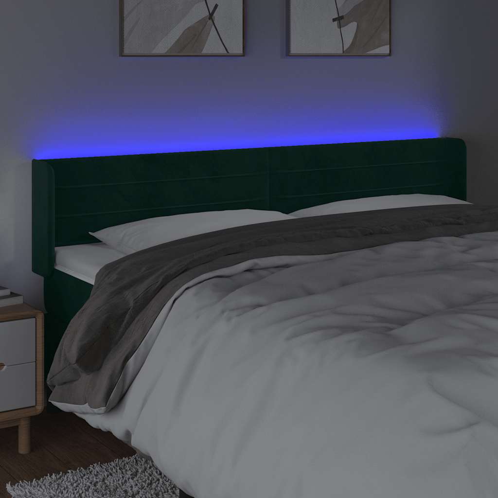 LED uzglavlje tamnozeleno 183x16x78/88 cm baršunasto