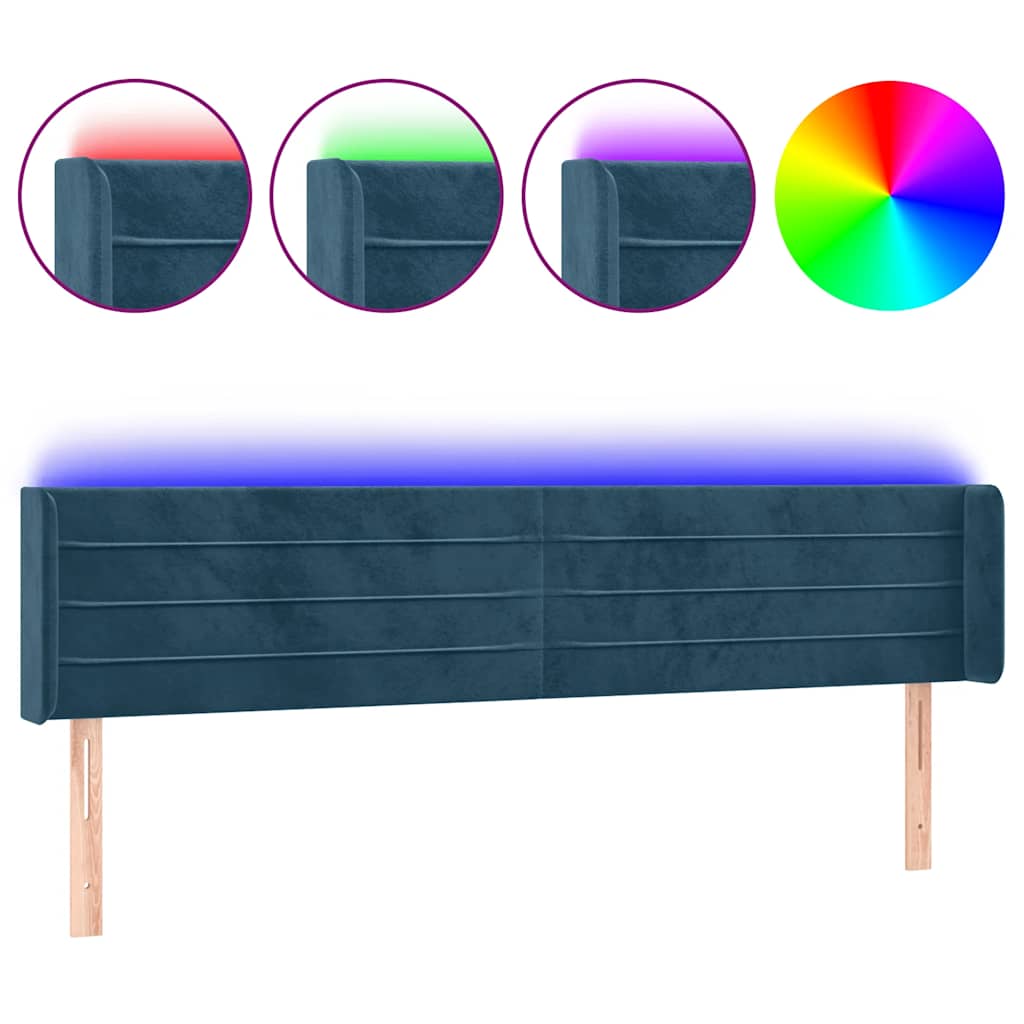 LED uzglavlje tamnoplavo 183x16x78/88 cm baršunasto