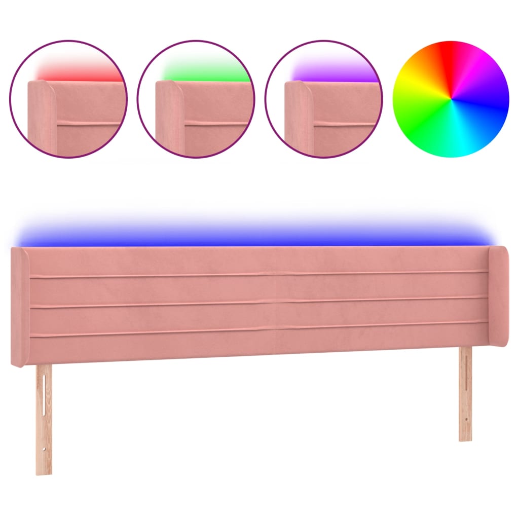LED uzglavlje ružičasto 203x16x78/88 cm baršunasto