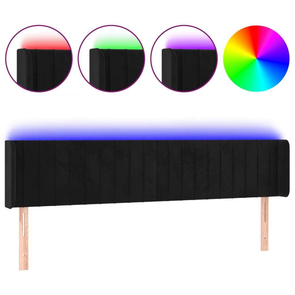LED uzglavlje crno 163x16x78/88 cm baršunasto