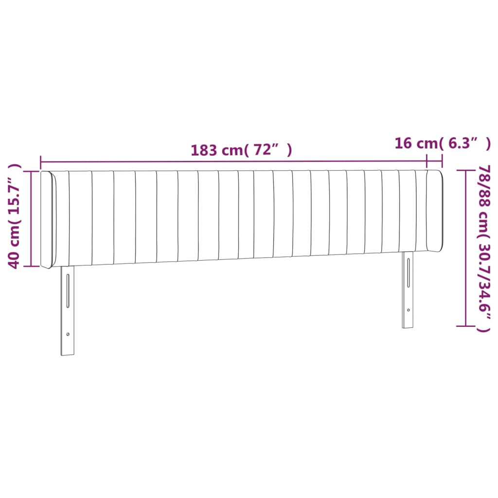 LED uzglavlje crno 183x16x78/88 cm baršunasto