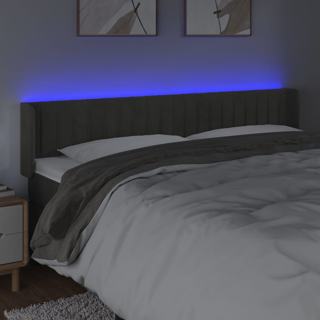 LED uzglavlje tamnosivo 203x16x78/88 cm baršunasto