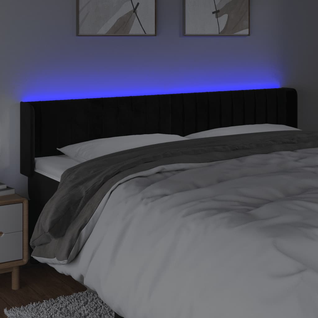 LED uzglavlje crno 203x16x78/88 cm baršunasto
