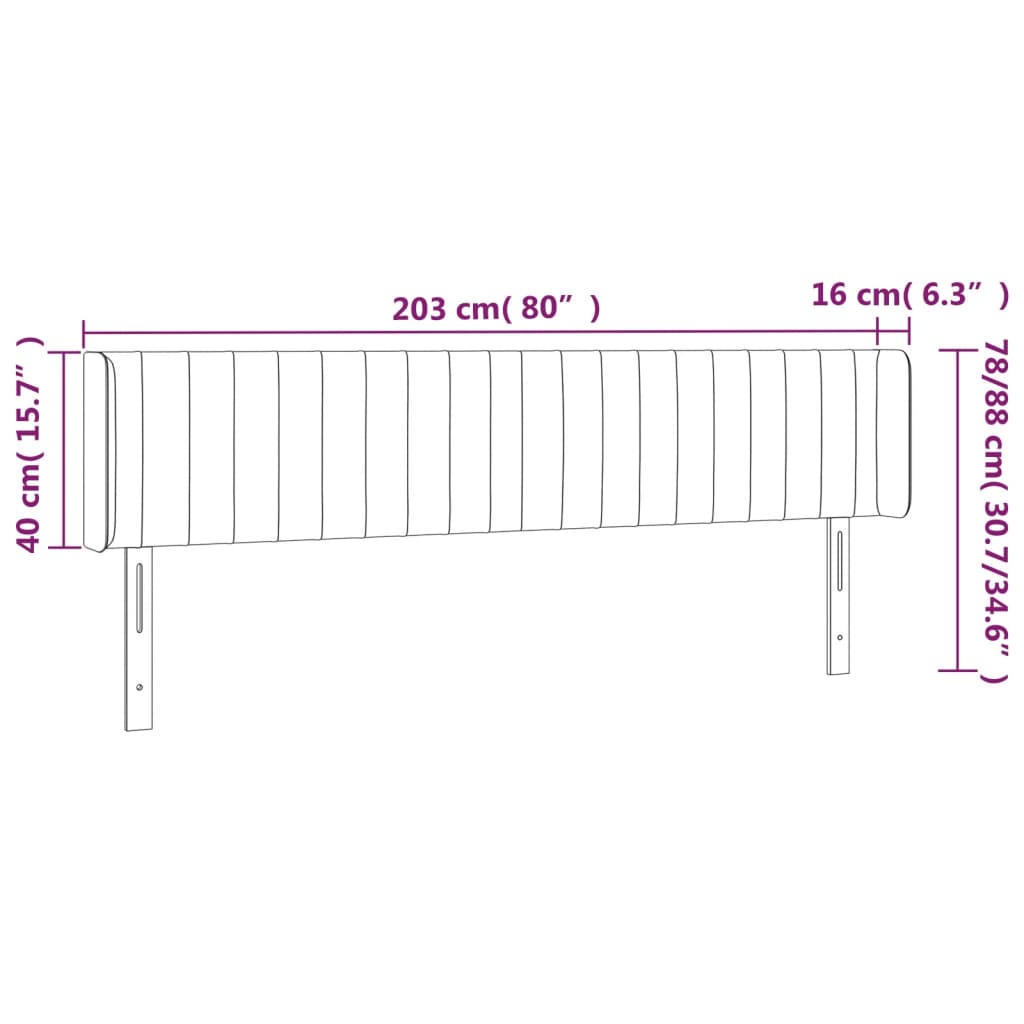 LED uzglavlje crno 203x16x78/88 cm baršunasto