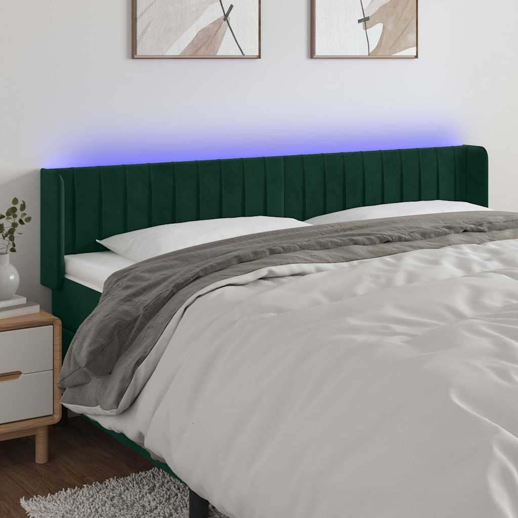 LED uzglavlje tamnozeleno 203x16x78/88 cm baršunasto