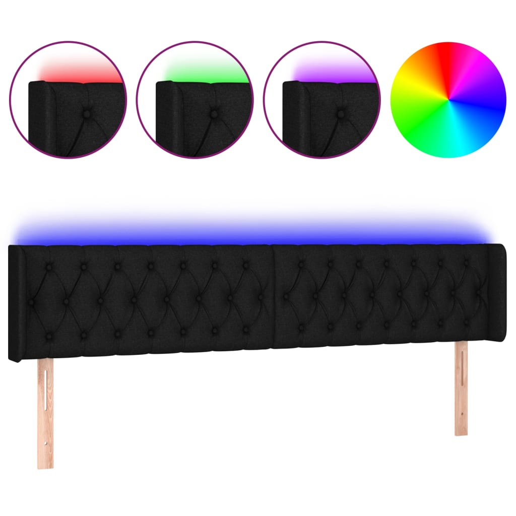 LED uzglavlje crno 203x16x78/88 cm od tkanine
