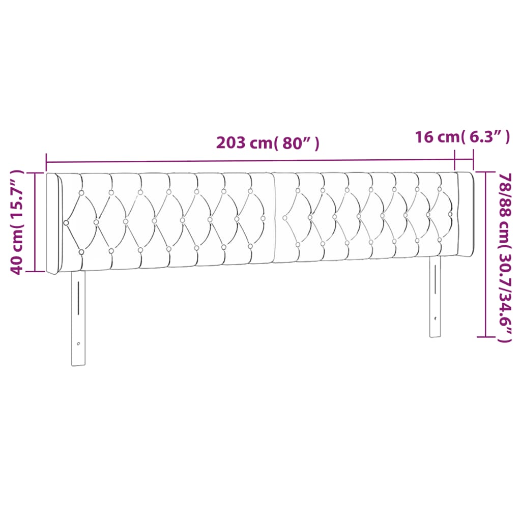 LED uzglavlje crno 203x16x78/88 cm od tkanine