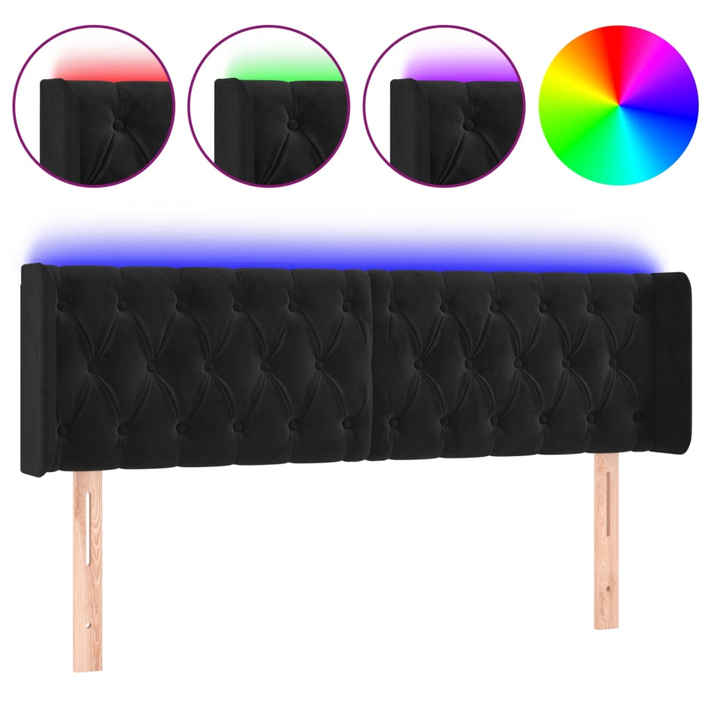 LED uzglavlje crno 147x16x78/88 cm baršunasto