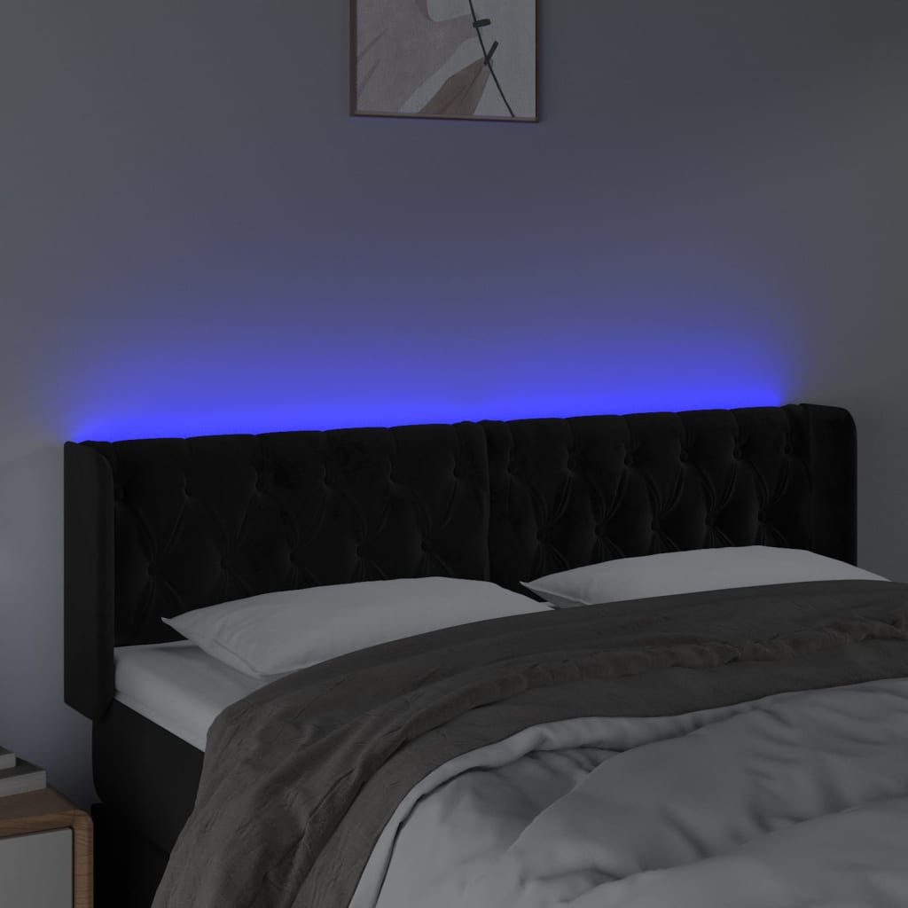 LED uzglavlje crno 147x16x78/88 cm baršunasto