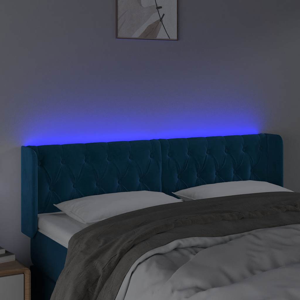 LED uzglavlje tamnoplavo 147x16x78/88 cm baršunasto