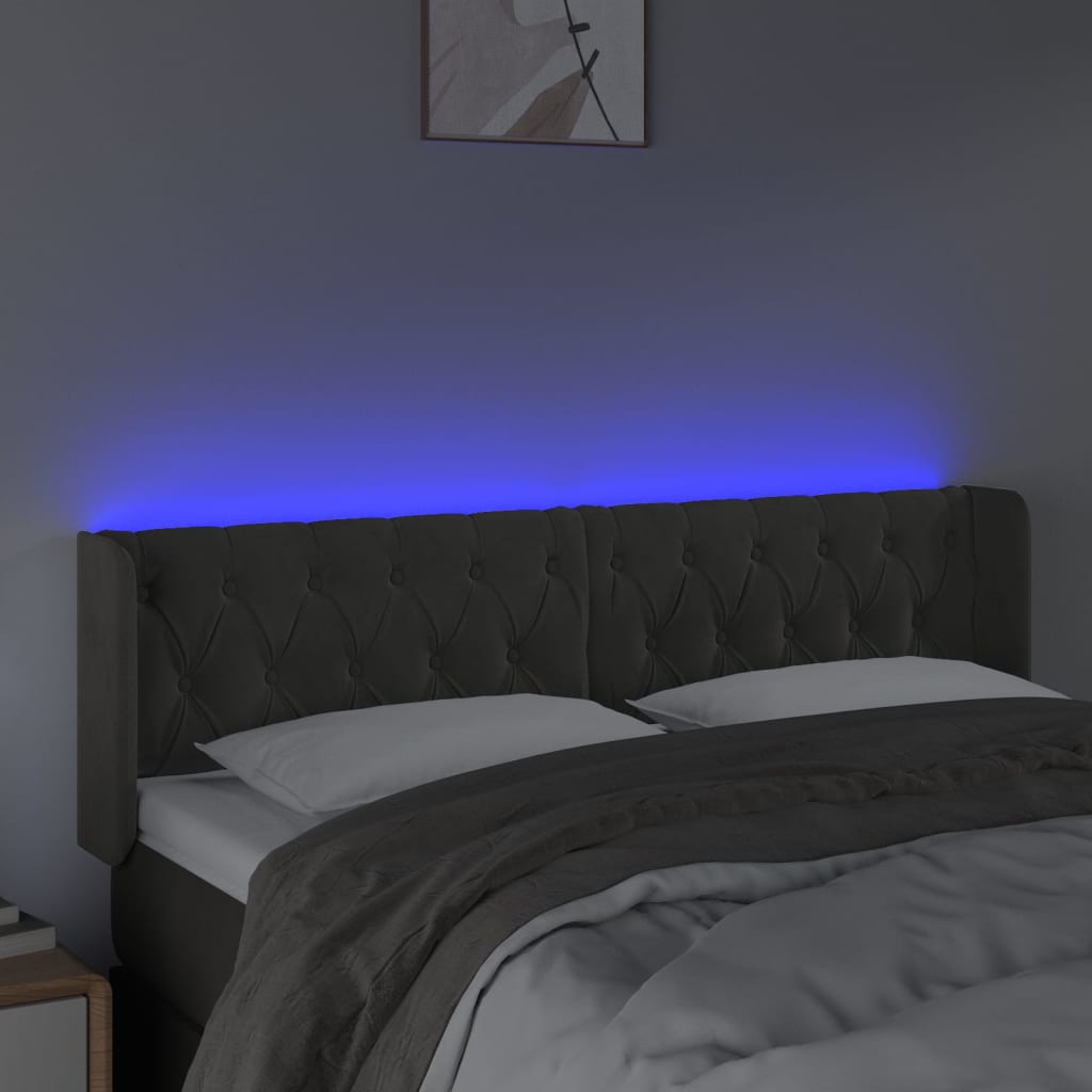 LED uzglavlje tamnosivo 163x16x78/88 cm baršunasto