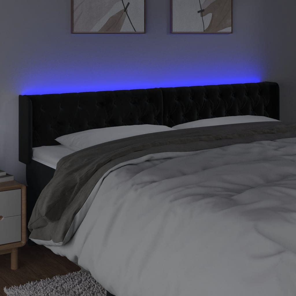 LED uzglavlje crno 183x16x78/88 cm baršunasto