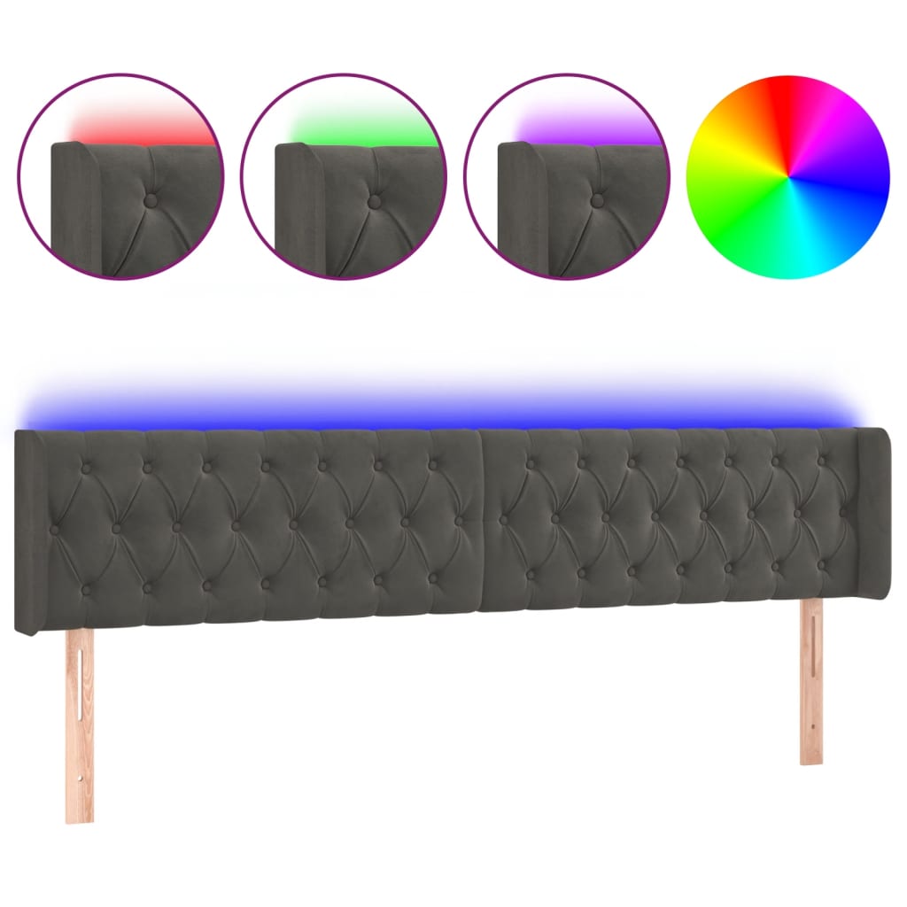 LED uzglavlje tamnosivo 203x16x78/88 cm baršunasto
