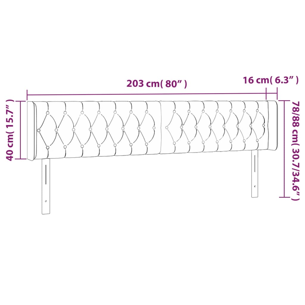 LED uzglavlje crno 203x16x78/88 cm baršunasto