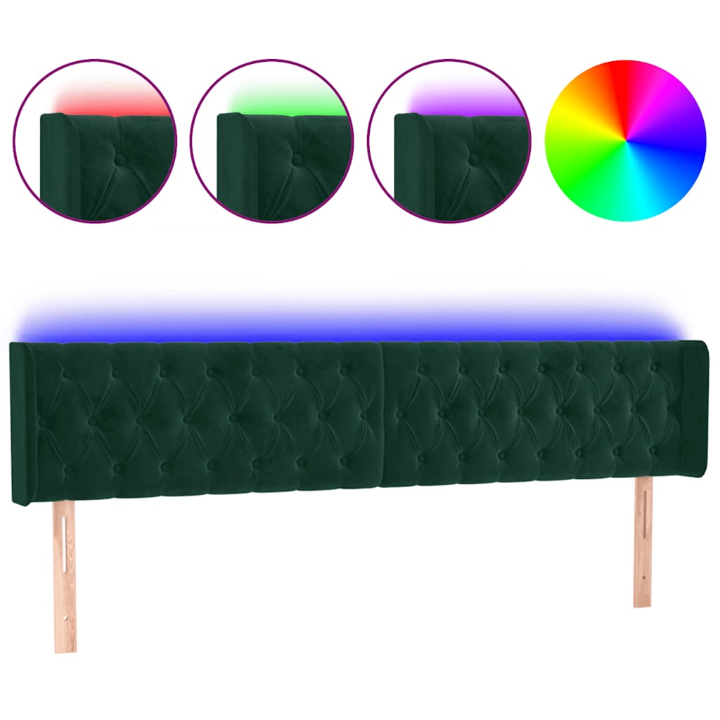 LED uzglavlje tamnozeleno 203x16x78/88 cm baršunasto