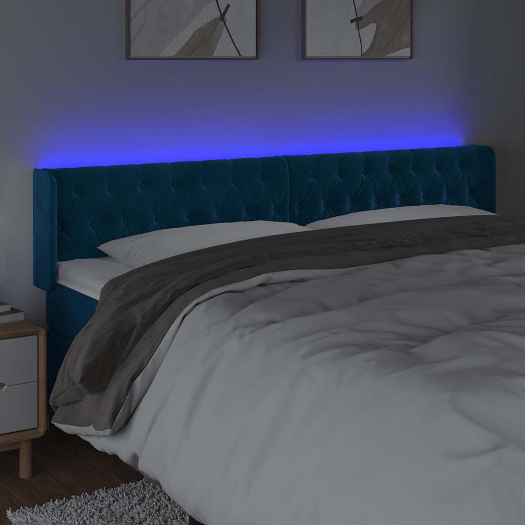 LED uzglavlje tamnoplavo 203x16x78/88 cm baršunasto