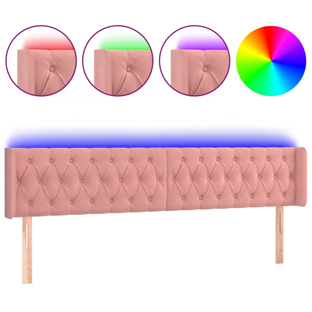 LED uzglavlje ružičasto 203x16x78/88 cm baršunasto