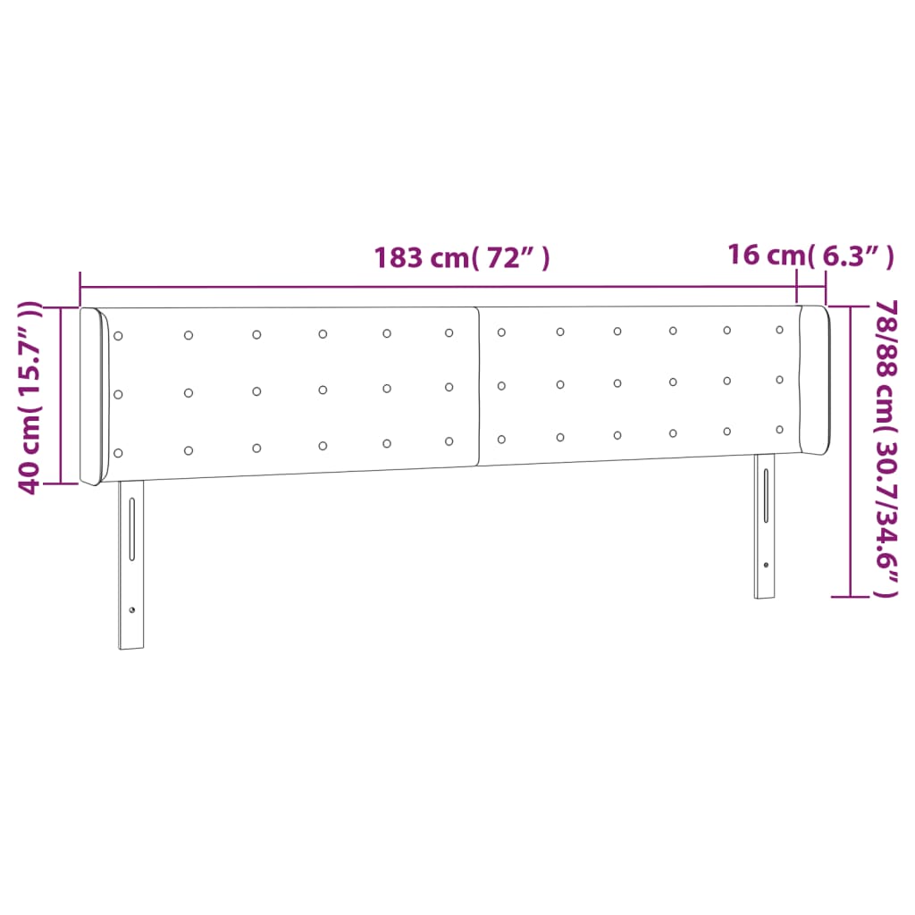 LED uzglavlje crno 183x16x78/88 cm od tkanine