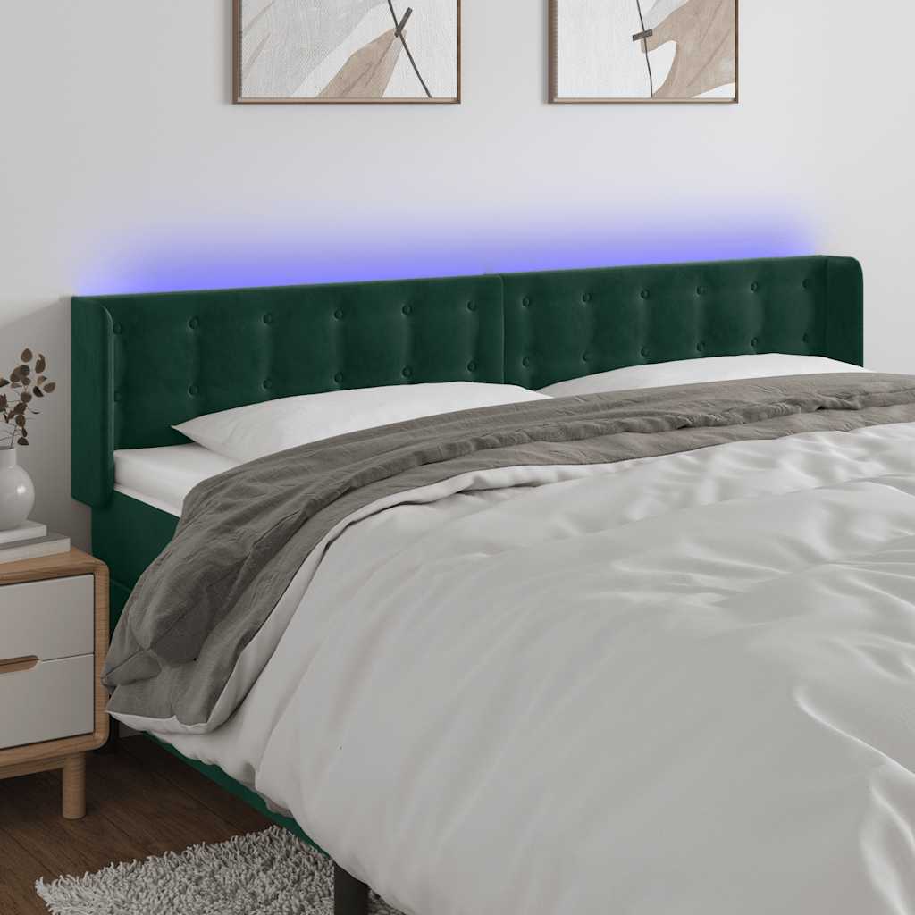 LED uzglavlje tamnozeleno 163x16x78/88 cm baršunasto