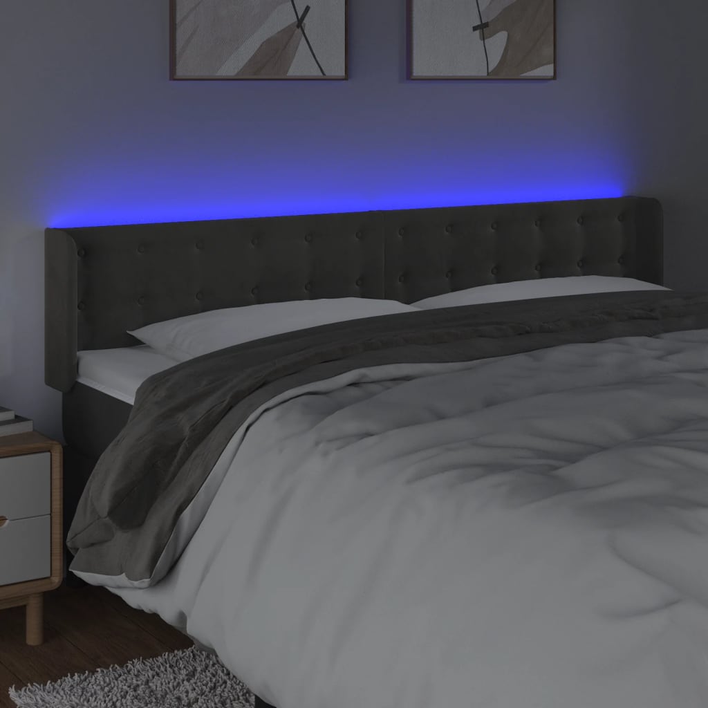 LED uzglavlje tamnosivo 183x16x78/88 cm baršunasto