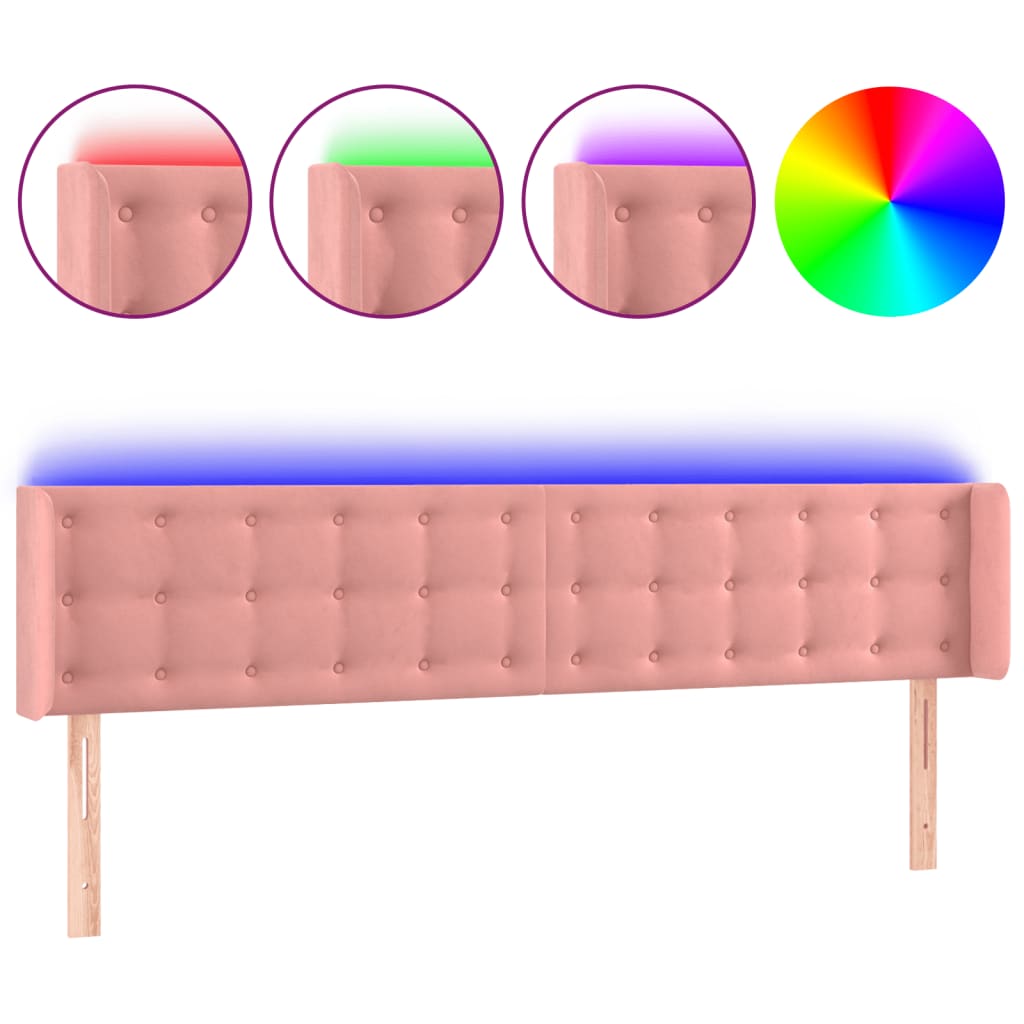 LED uzglavlje ružičasto 183x16x78/88 cm baršunasto