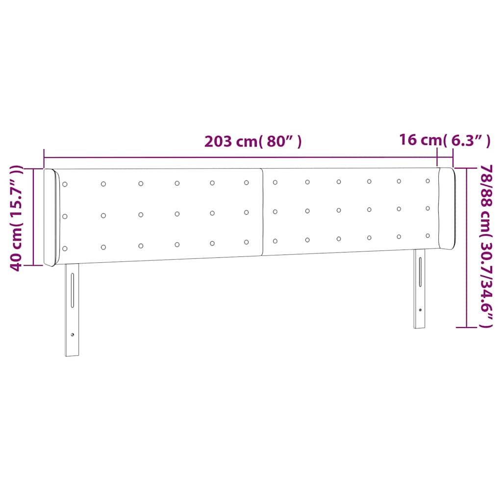 LED uzglavlje tamnoplavo 203x16x78/88 cm baršunasto