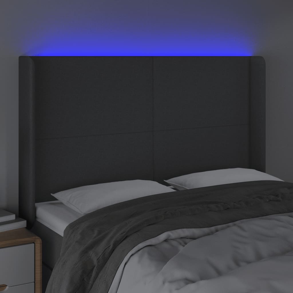 LED uzglavlje tamnosivo 147 x 16 x 118/128 cm od tkanine
