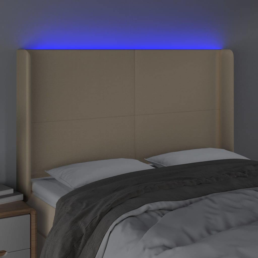LED uzglavlje krem 147 x 16 x 118/128 cm od tkanine