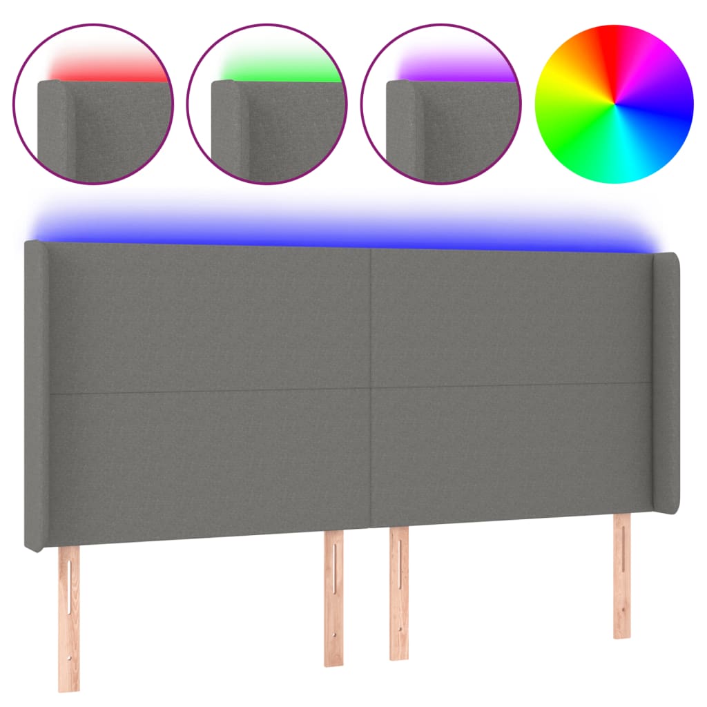 LED uzglavlje tamnosivo 163 x 16 x 118/128 cm od tkanine