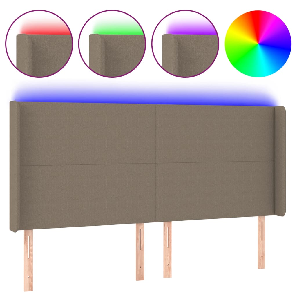 LED uzglavlje smeđesivo 183 x 16 x 118/128 cm od tkanine