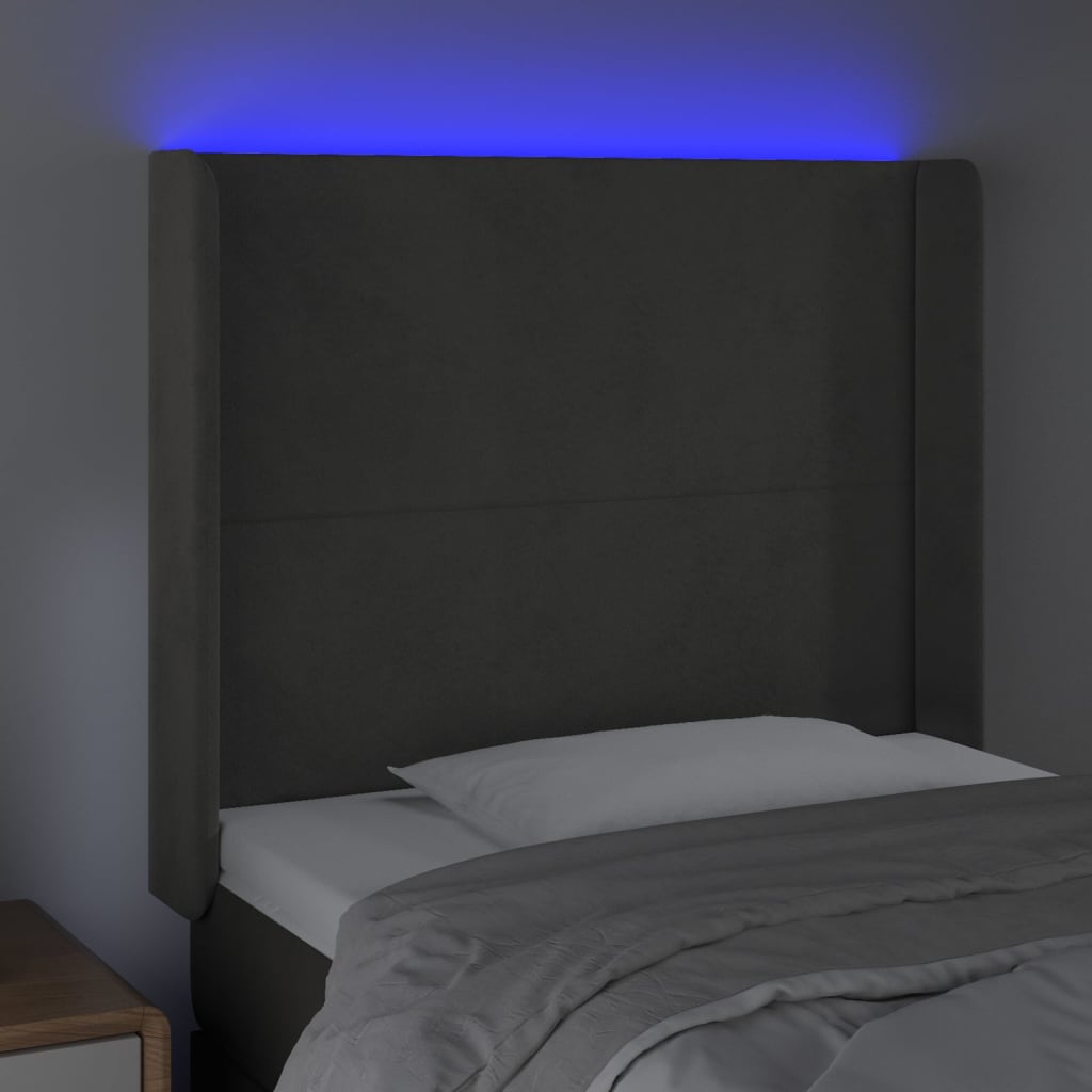 LED uzglavlje tamnosivo 93x16x118/128 cm baršunasto