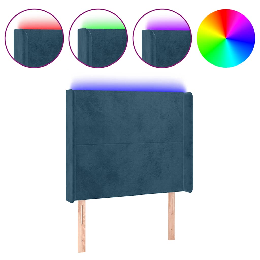 LED uzglavlje tamnoplavo 103x16x118/128 cm baršunasto