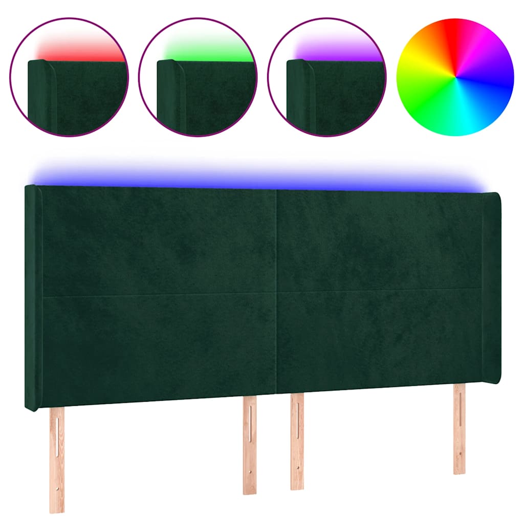 LED uzglavlje tamnozeleno 203 x 16 x 118/128 cm baršunasto