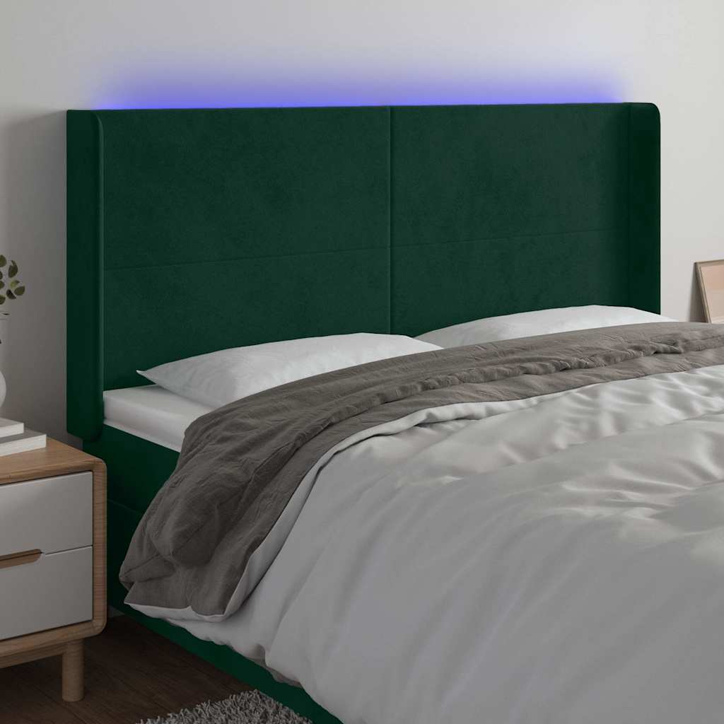 LED uzglavlje tamnozeleno 203 x 16 x 118/128 cm baršunasto