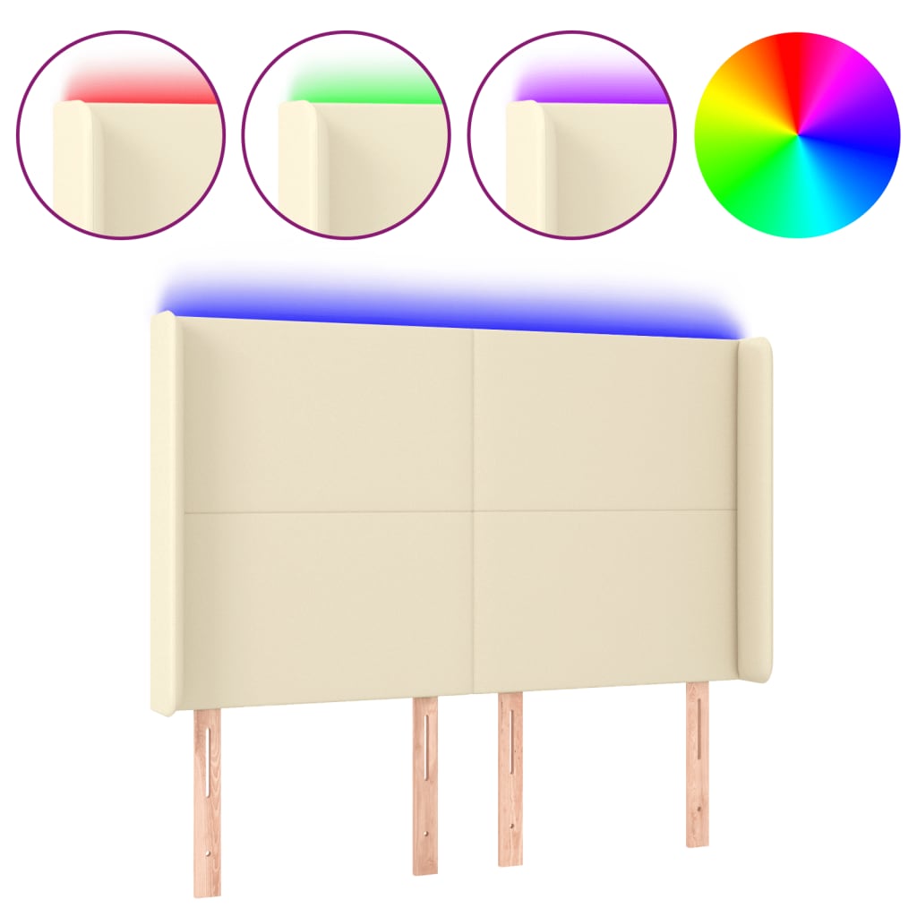 LED uzglavlje krem 147 x 16 x 118/128 cm od umjetne kože