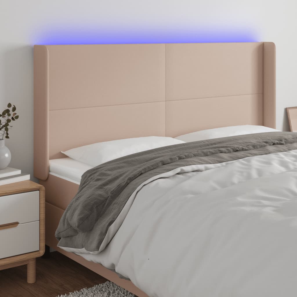 LED uzglavlje boja cappuccina 203x16x118/128cm umjetna koža
