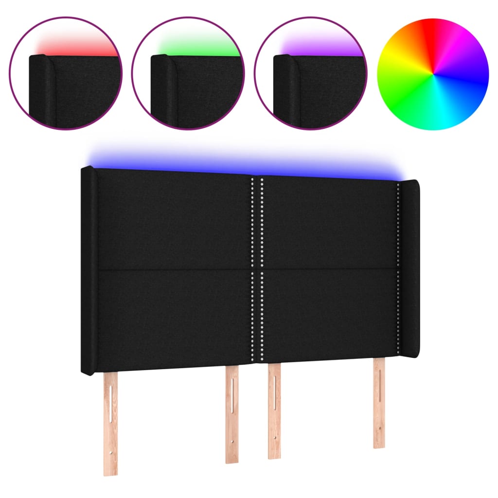 LED uzglavlje crno 147 x 16 x 118/128 cm od tkanine