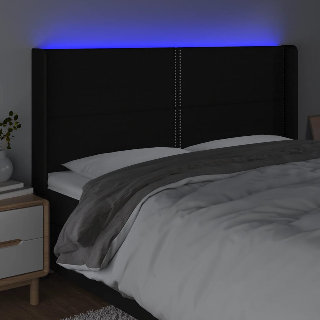 LED uzglavlje crno 163 x 16 x 118/128 cm od tkanine