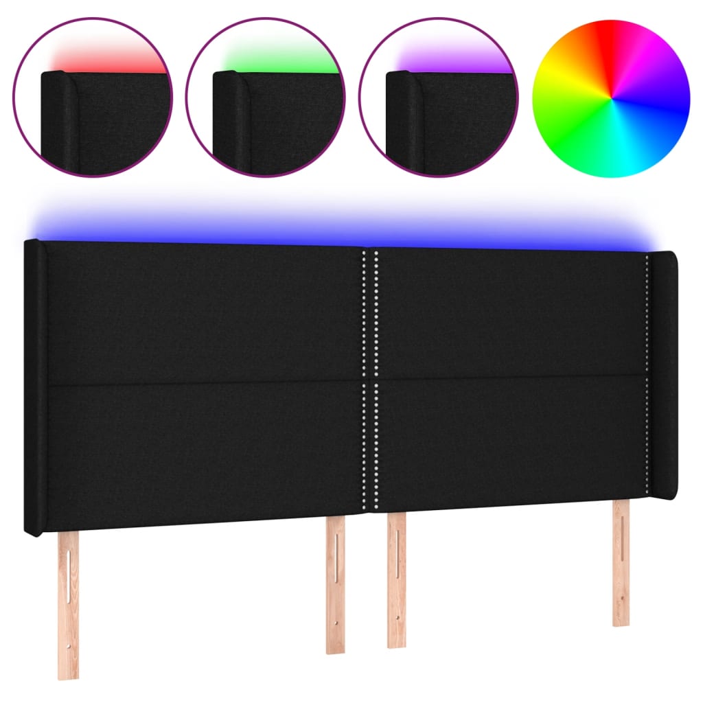 LED uzglavlje crno 183 x 16 x 118/128 cm od tkanine