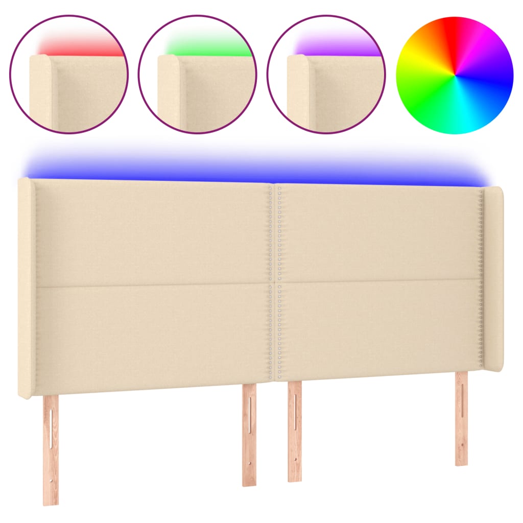 LED uzglavlje krem 183 x 16 x 118/128 cm od tkanine