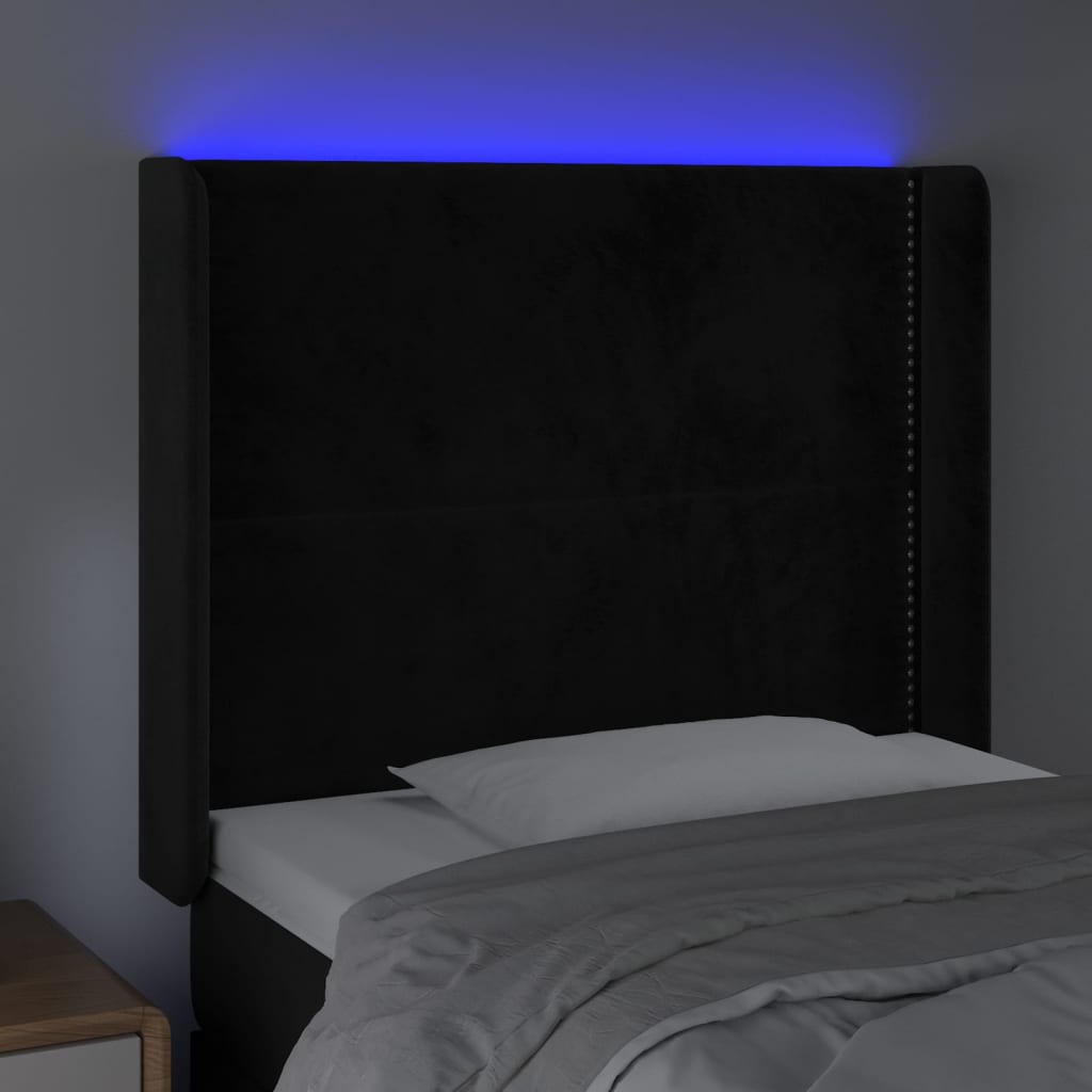 LED uzglavlje crno 83x16x118/128 cm baršunasto